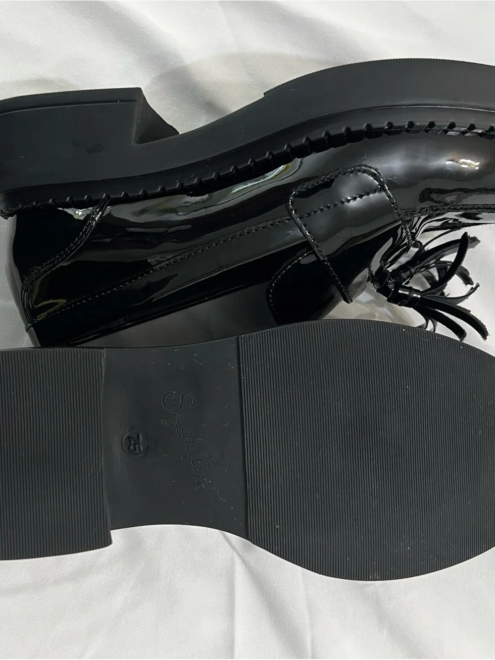 Seychelles Black Patent Leather Tassel Loafers Platform Academia Size 7.5